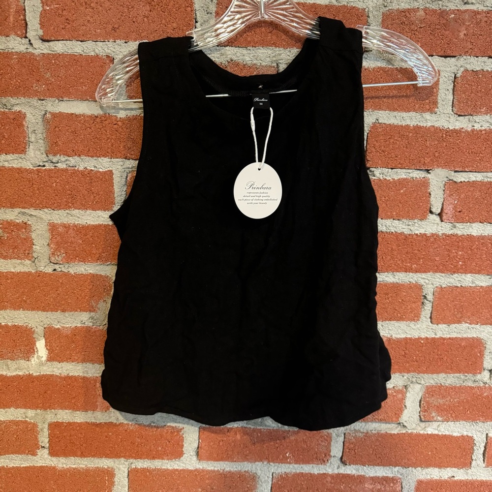 Prinbara Women’s Black Sleeveless Button Top Size M